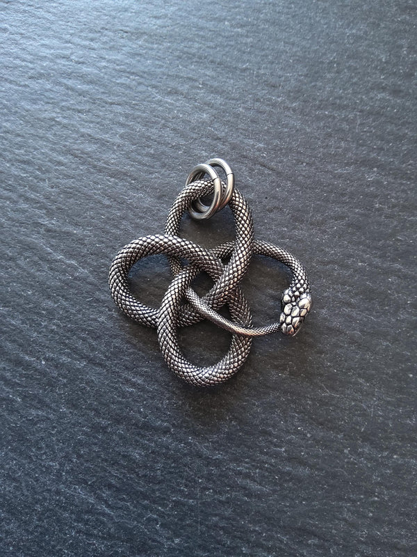 Snake Infinity Knot Pendant Antique Silver Stainless Steel 37x36.5x4.5mm