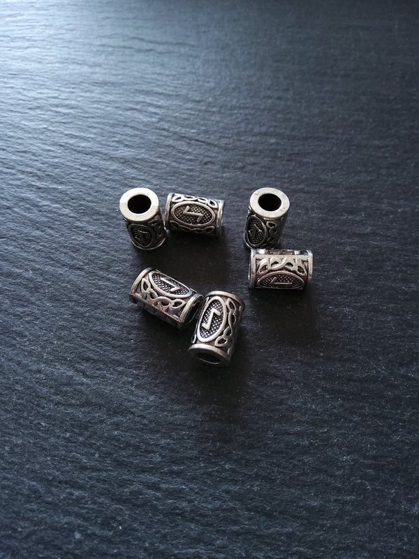 6 or 30 Eoh ᛇ or Eiwaz Rune Beads Elder Futhark Antique Silver Tone 13x8mm. Large 4.7mm Hole