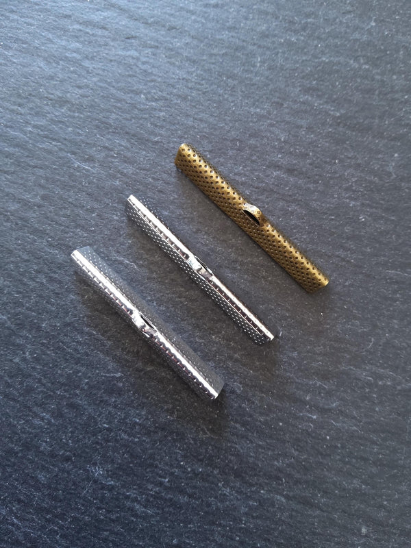 40mm (1 9/16") Wide Ribbon Crimp Ends 40x8mm Findings Crimps in Antique Silver, Bright Silver Plated or Antique Bronze