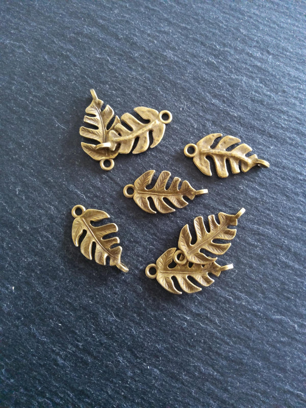 10 or 50 Leaf Connector Charms Antique Bronze Alloy 27x14x4mm Nickel FREE