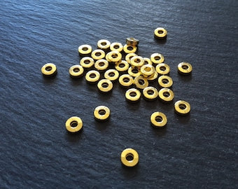 40 or 200 Gold Plated 6mm Solid Flat Round Metal Alloy Spacer Beads 6x2mm Hole: 2.5mm