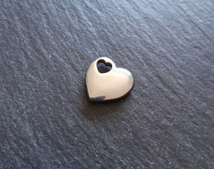 1 or 5 Solid Stainless Steel Heart Charms 14.5x15.5x3.5mm