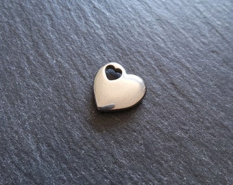 1 or 5 Solid Stainless Steel Heart Charms 14.5x15.5x3.5mm