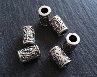 6 or 30 Eoh ᛇ or Eiwaz Rune Beads Elder Futhark Antique Silver Tone 13x8mm. Large 4.7mm Hole