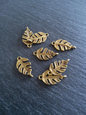 10 or 50 Leaf Connector Charms Antique Bronze Alloy 27x14x4mm Nickel FREE