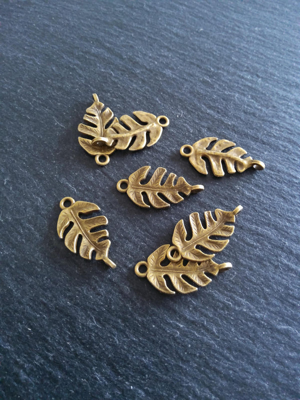 10 or 50 Leaf Connector Charms Antique Bronze Alloy 27x14x4mm Nickel FREE