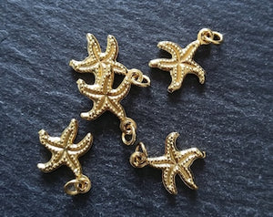2 or 10 Starfish Charms Real 18K Gold Plated Brass 14.5x12x1.5mm. Nickel FREE