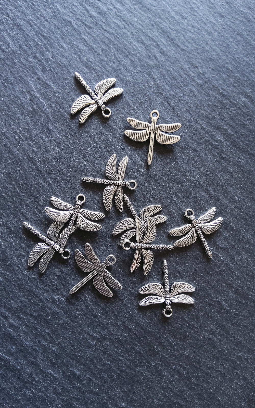 10 or 50 Dragonfly Charms Antique Silver Tone 18x18mm