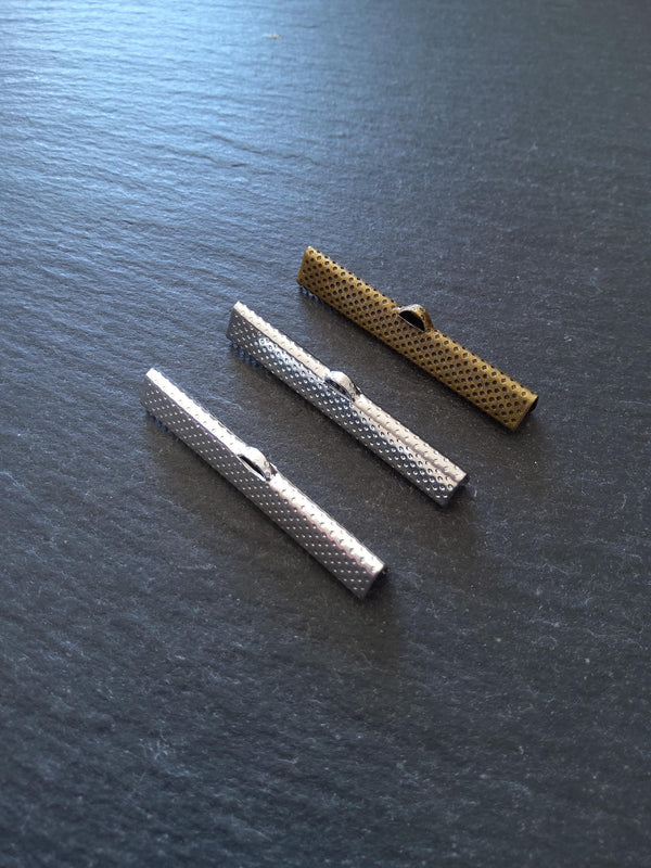 40mm (1 9/16") Wide Ribbon Crimp Ends 40x8mm Findings Crimps in Antique Silver, Bright Silver Plated or Antique Bronze