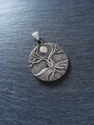 Round Gaia Tree of Life Pendant Stainless Steel Double Sided 42x37x3mm
