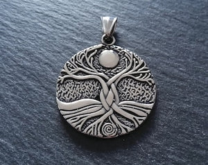 Round Gaia Tree of Life Pendant Stainless Steel Double Sided 42x37x3mm