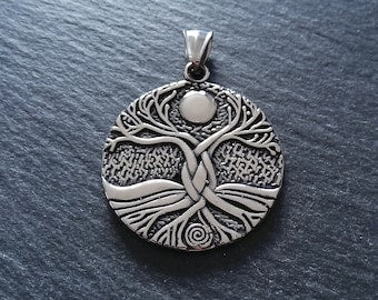 Round Gaia Tree of Life Pendant Stainless Steel Double Sided 42x37x3mm