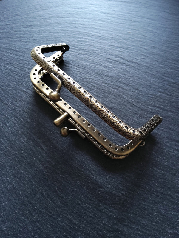 Rectangular DOUBLE 10.7cm (4.2") Bronze Patterned Metal Frame Kiss Clasp For Purse or Bag 10.7x6.3cm