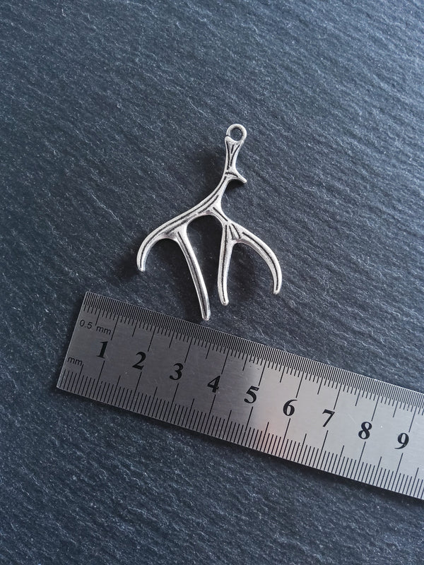 4 or 20 Large Antler Charms Antique Silver Tone 50x38x2.5mm