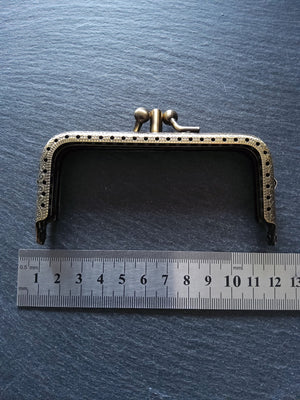 Rectangular DOUBLE 10.7cm (4.2") Bronze Patterned Metal Frame Kiss Clasp For Purse or Bag 10.7x6.3cm