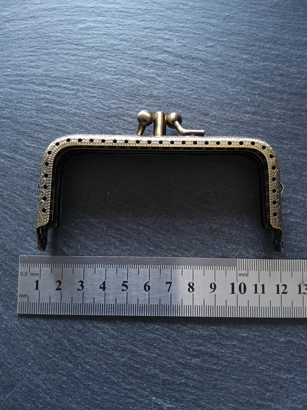 Rectangular DOUBLE 10.7cm (4.2") Bronze Patterned Metal Frame Kiss Clasp For Purse or Bag 10.7x6.3cm