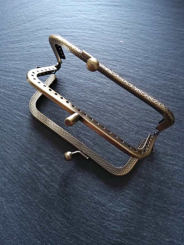 Rectangular DOUBLE 10.7cm (4.2") Bronze Patterned Metal Frame Kiss Clasp For Purse or Bag 10.7x6.3cm
