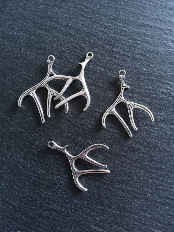 4 or 20 Large Antler Charms Antique Silver Tone 50x38x2.5mm