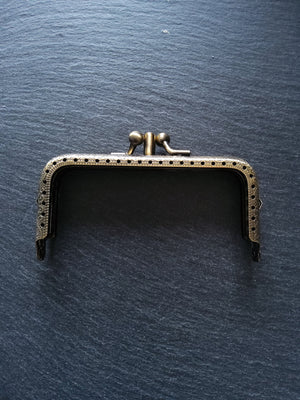 Rectangular DOUBLE 10.7cm (4.2") Bronze Patterned Metal Frame Kiss Clasp For Purse or Bag 10.7x6.3cm