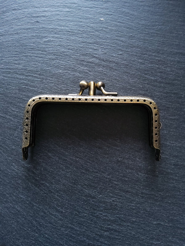 Rectangular DOUBLE 10.7cm (4.2") Bronze Patterned Metal Frame Kiss Clasp For Purse or Bag 10.7x6.3cm
