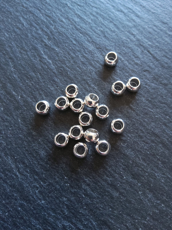 6 or 30 Sterling Silver Plated 6mm Brass Smooth Plain Barrel Spacer Beads 6x3.5mm 3mm Hole