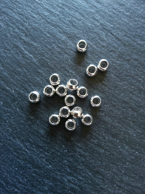 6 or 30 Sterling Silver Plated 6mm Brass Smooth Plain Barrel Spacer Beads 6x3.5mm 3mm Hole