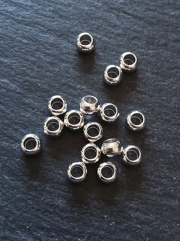 6 or 30 Sterling Silver Plated 6mm Brass Smooth Plain Barrel Spacer Beads 6x3.5mm 3mm Hole