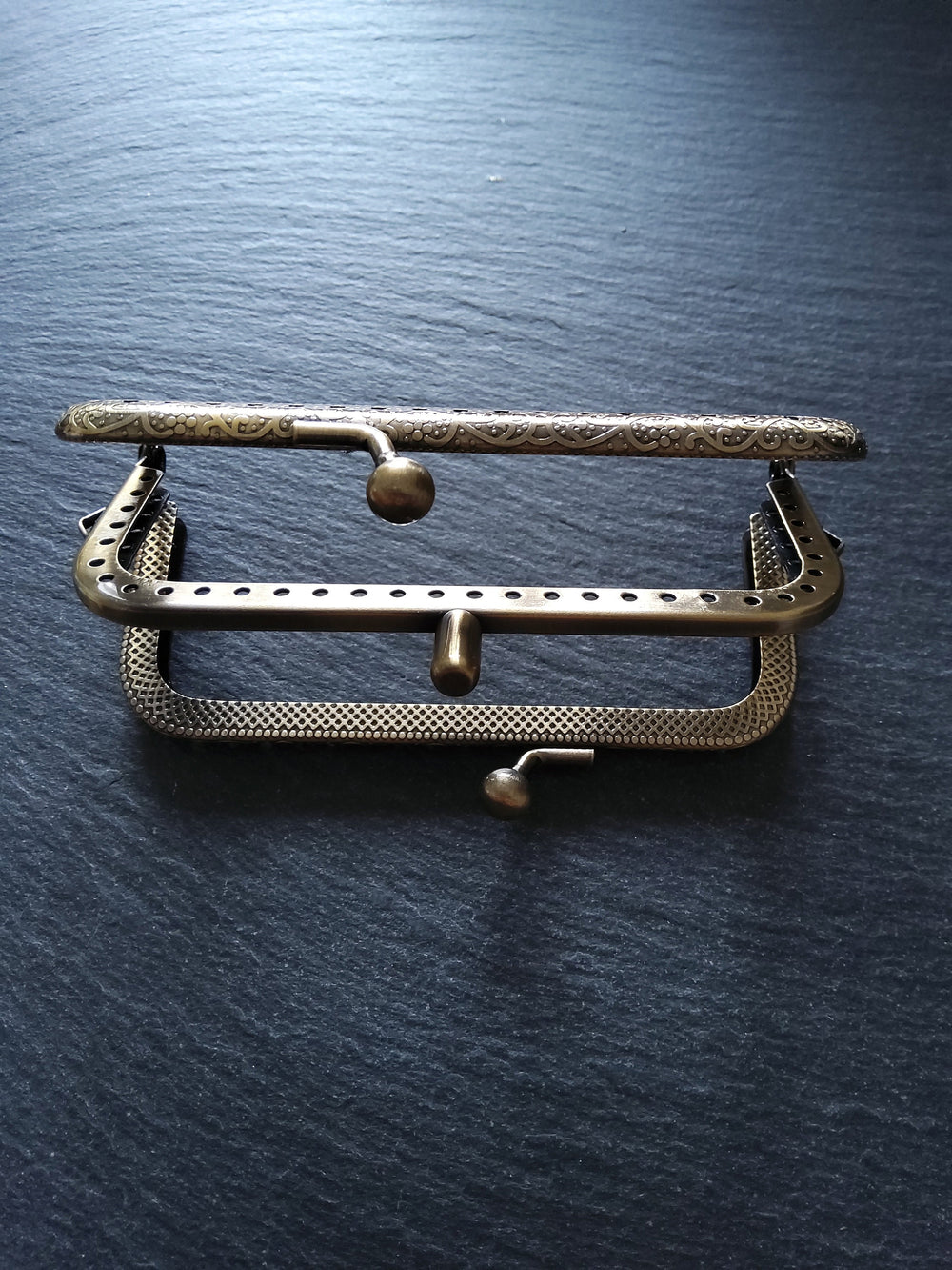 Rectangular DOUBLE 10.7cm (4.2") Bronze Patterned Metal Frame Kiss Clasp For Purse or Bag 10.7x6.3cm