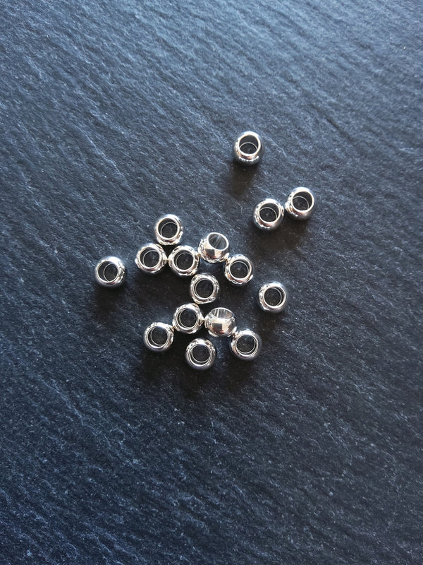 6 or 30 Sterling Silver Plated 6mm Brass Smooth Plain Barrel Spacer Beads 6x3.5mm 3mm Hole