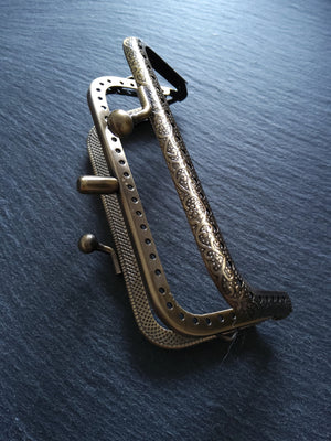 Rectangular DOUBLE 10.7cm (4.2") Bronze Patterned Metal Frame Kiss Clasp For Purse or Bag 10.7x6.3cm