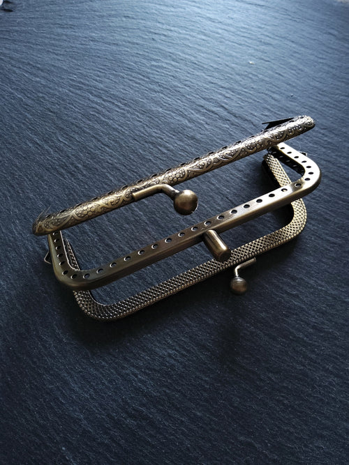 Rectangular DOUBLE 10.7cm (4.2") Bronze Patterned Metal Frame Kiss Clasp For Purse or Bag 10.7x6.3cm