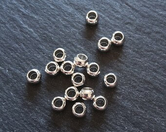 6 or 30 Sterling Silver Plated 6mm Brass Smooth Plain Barrel Spacer Beads 6x3.5mm 3mm Hole