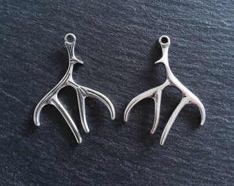 4 or 20 Large Antler Charms Antique Silver Tone 50x38x2.5mm