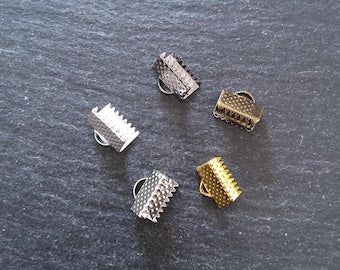 10mm (3/8") Wide Ribbon Crimp Ends 10x8mm Findings Crimps in Gold, Silver, Antique Silver, Gunmetal or Antique Bronze