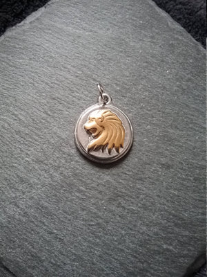 Surgical Steel Lion Charm Pendant Silver & Gold Tone 19x23x4mm
