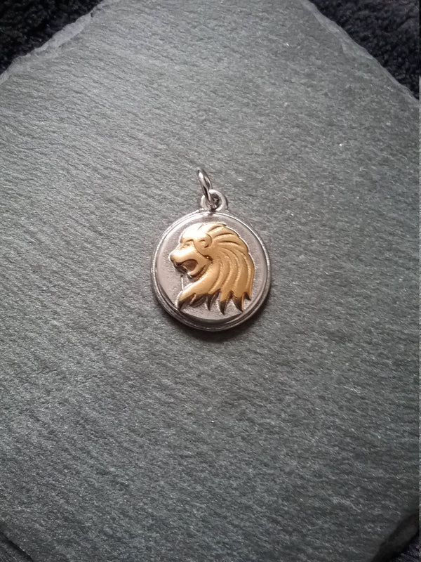 Surgical Steel Lion Charm Pendant Silver & Gold Tone 19x23x4mm