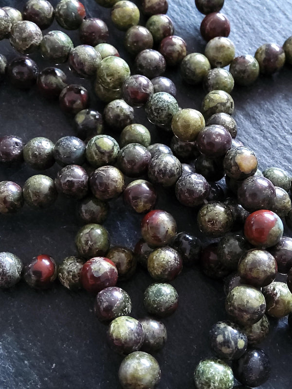 6.5mm Natural Dragons Blood Jasper Beads Green & Red Round Full 15.5 inch Strand