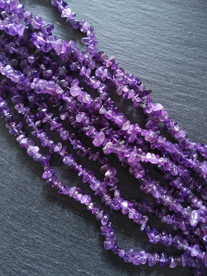 Natural Amethyst Chip Polished Gemstone Beads Approx 8x5mm Full 15.5" Strand