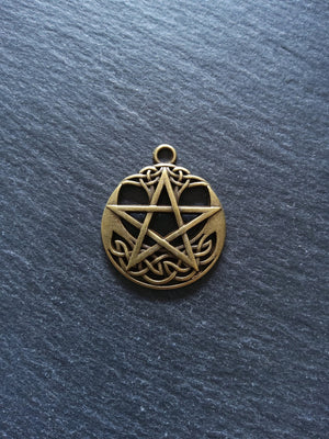 1 or 5 Celtic Crescent Moon & Star Pendant Antique Bronze Tone Alloy 35x30mm