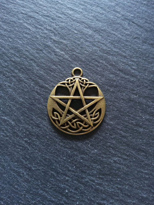 1 or 5 Celtic Crescent Moon & Star Pendant Antique Bronze Tone Alloy 35x30mm