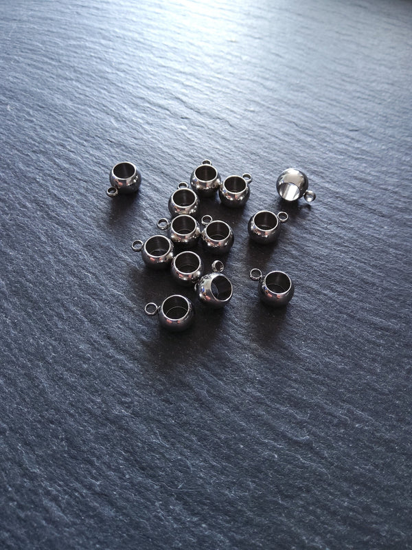 6 or 30 Stainless Steel 8mm Bail Beads Smooth Plain 11x8x5.5mm Hole: 5mm