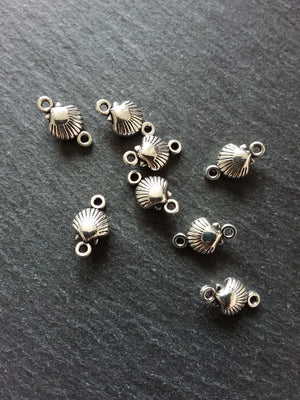 10 or 50 Shell Connector Charms Antique Silver Tone Alloy 15x9x5mm