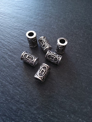 6 or 30 Ehwaz ᛖ Rune Beads Elder Futhark Antique Silver Tone 13x8mm. Large 4.7mm Hole