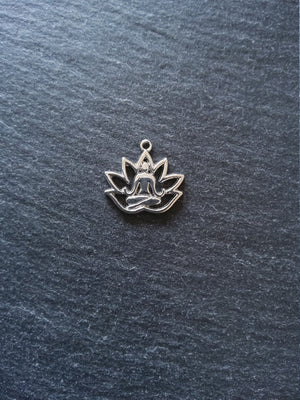 10 or 50 Antique Silver Tone Lotus Flower Meditation Yoga Charms 18x17mm