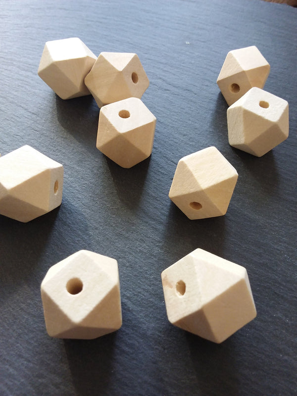 20 Faceted Square Natural Hinoki Wood 20mm (6/8") Spacer Beads. Hole: 4mm