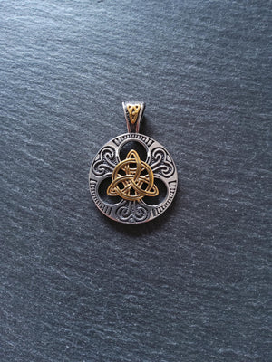 Stainless Steel Trinity Celtic Knot Silver & Gold Large Pendant 45x33x8mm