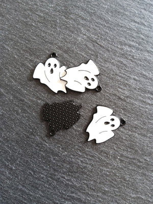 4 or 20 Ghost Charms Black Plated Alloy with White Enamel 26x23mm