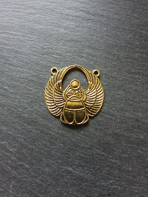 2 or 10 Large Antique Gold Tone Egyptian Scarab Connector Pendants 42x41mm