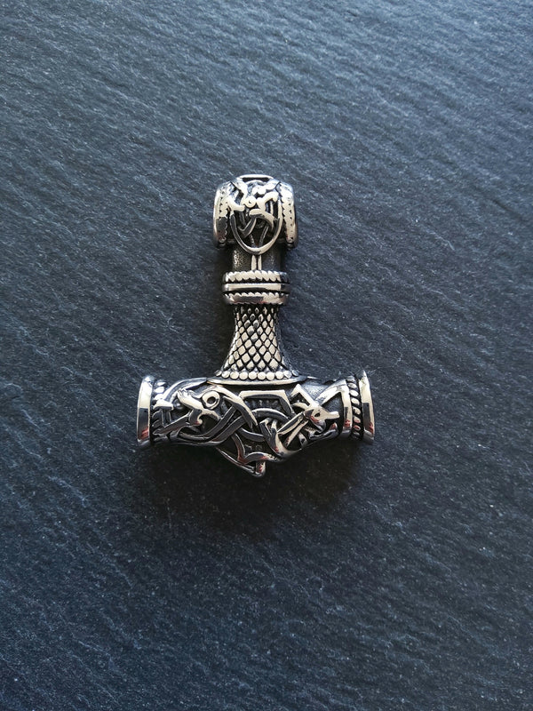 Large Solid Stainless Steel Thors Hammer Mjölnir Pendant 46x35x9mm