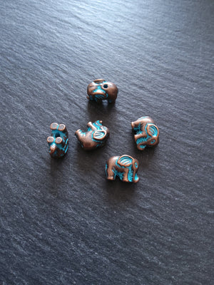 4 or 20 Elephant Beads Antique Copper Tone Metal Alloy With Blue Patina 13x19.5x7mm Hole: 1.4mm